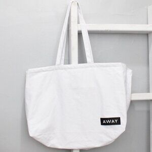 Away Large White Cotton Canvas Zipper Closure Double Handle Tote Bag